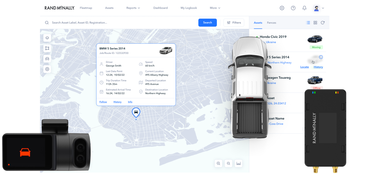 Rand McNally GPS fleet tracking platform dashboard with driver statistics and collision detection
